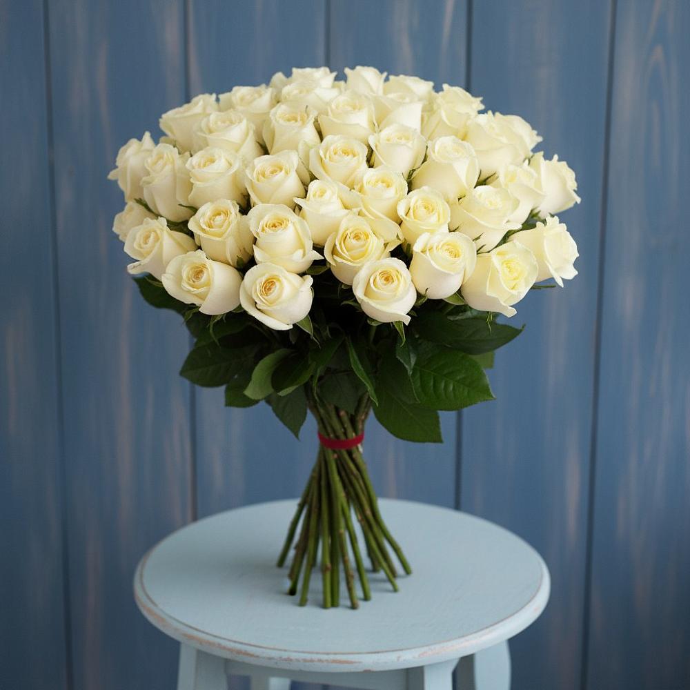 Букет 51 Белая роза Эдлесс Лав в Южно-Сухокумске