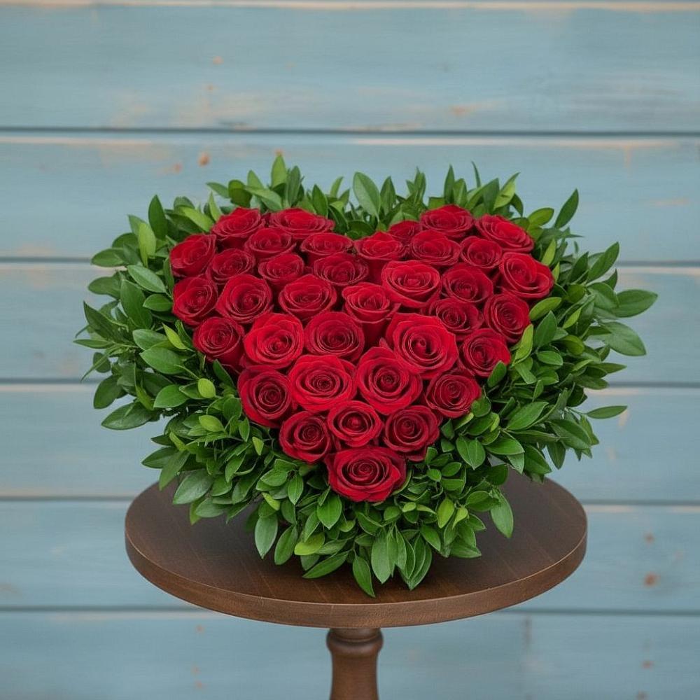 Цветочная композиция из Розы в виде сердца в Южно-Сухокумске