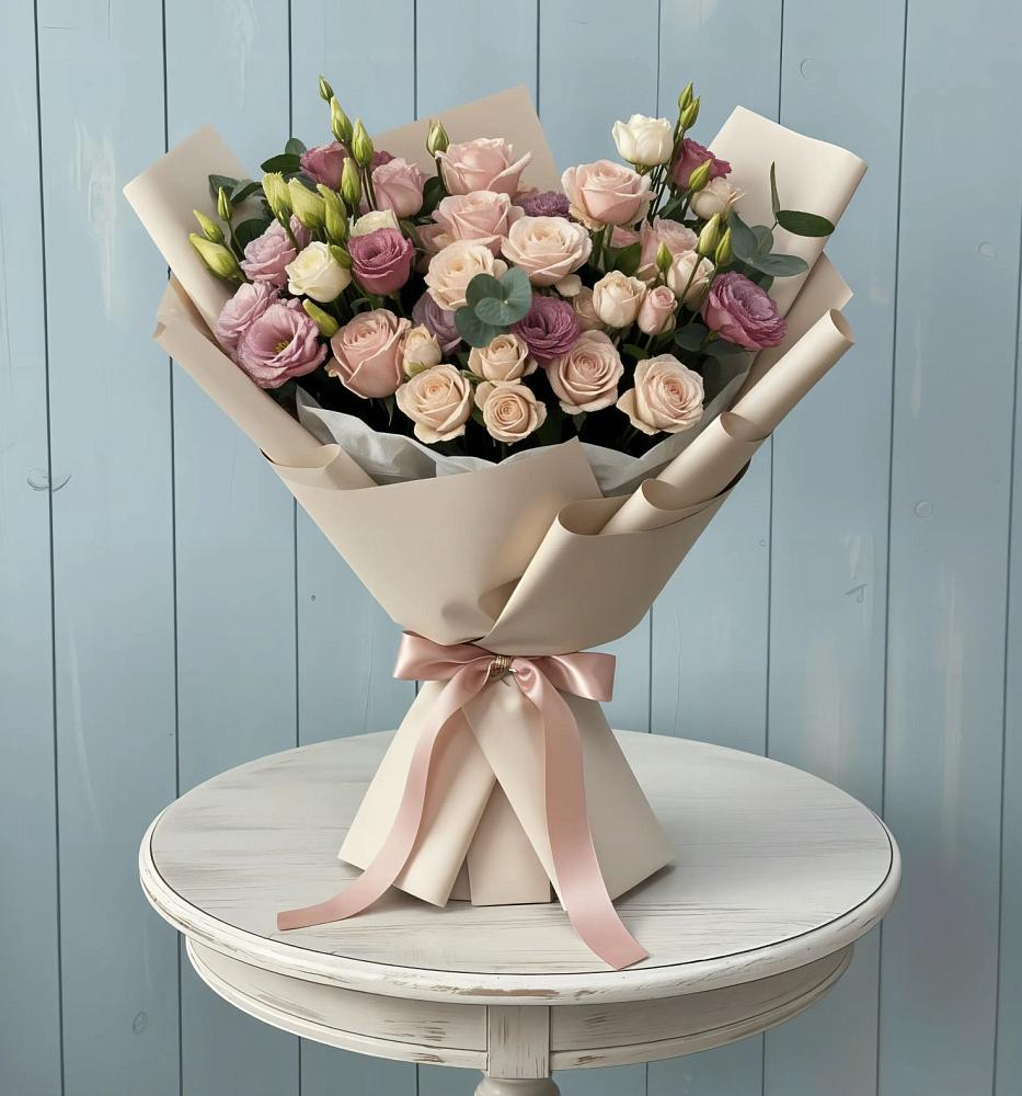 Букет цветов из: Розы и Лизиантусы в Южно-Сухокумске