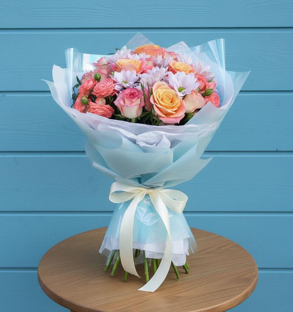 Букет цветов из: Хризантемы и Розы в Южно-Сухокумске